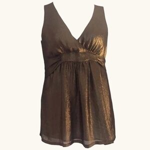 🤎 French Connection Metallic Empire Waist Dress | Tunic | Bronze Gold | Size 6